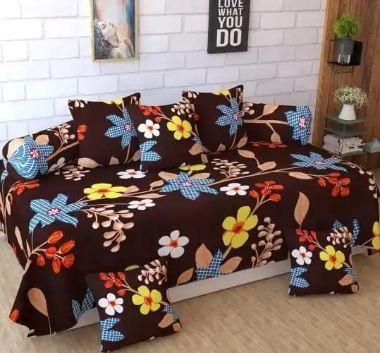 Supersoft Rosaria Glace Cotton Fabric Diwan (1+2+5) 8 PC Set for Bedding with Simple PVC Packing for Home and Hotel