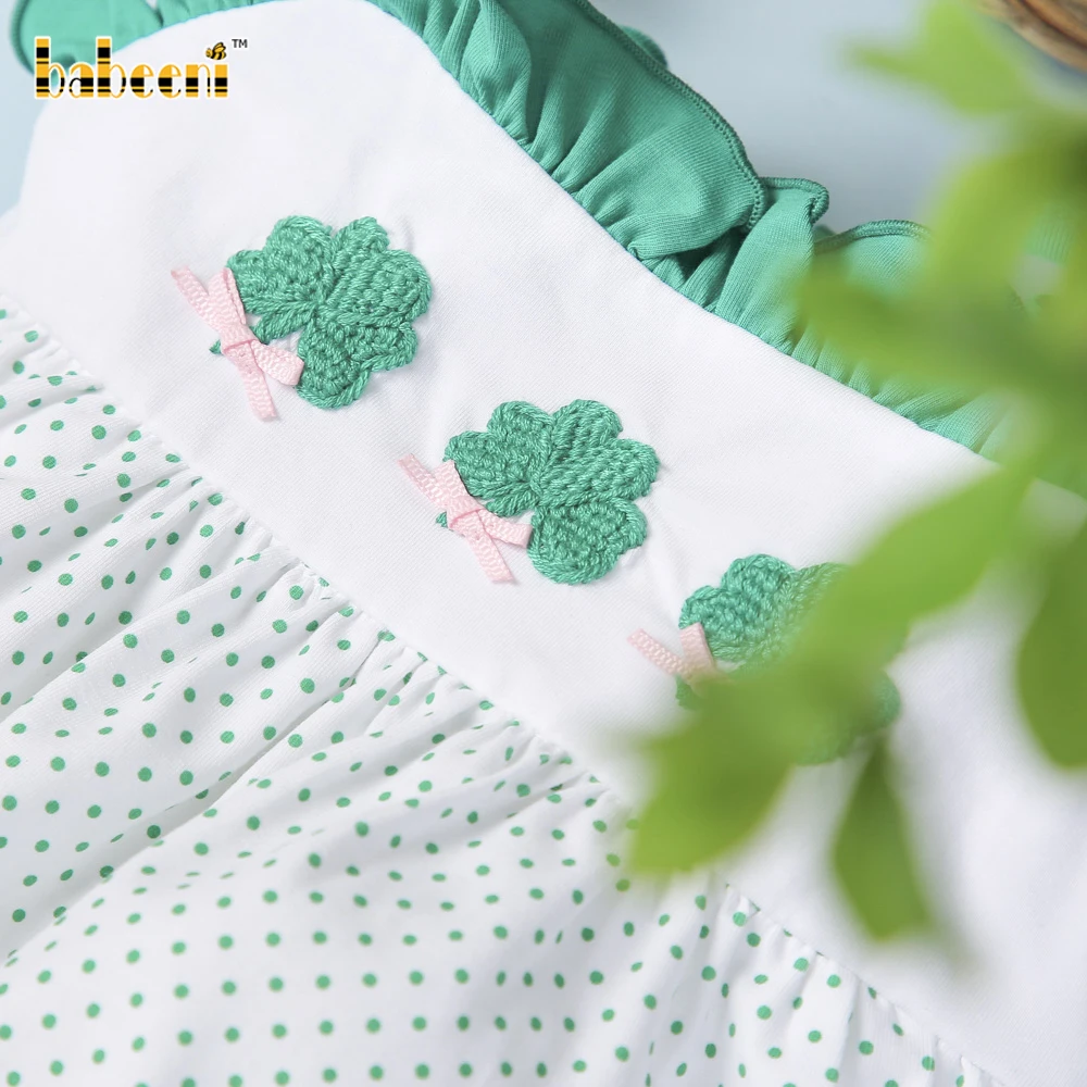 Fancy lucky leaves crochet baby bubble ODM OEM wholesale smocked children clothing set high quality - BB2698