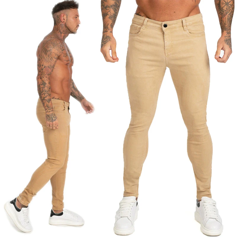 New Boys Denim Jeans Men Youth Badge Stretch Footwear Hip-hop Stylish Ribbed Stacked Jeans Men For Sale
