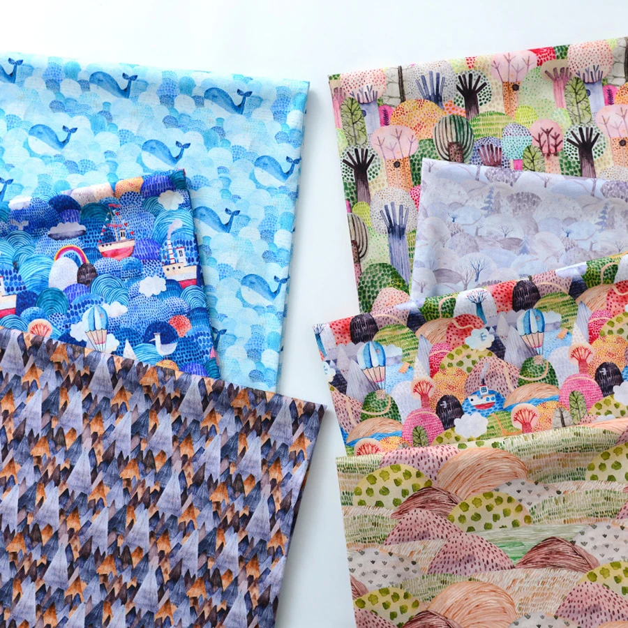 Blue Print Twill Cotton Fabric For Sewing Baby Bedding Dress Skirt DIY/Cushion/ Patchwork Cotton Material 50cmx160cm