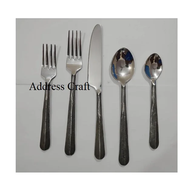 High Quality Stainless Steel Flatware Set Tableware Silver Cutlery of 5 Pcs Dinner Fork Dessret Knife and Spoon Set Table Decor