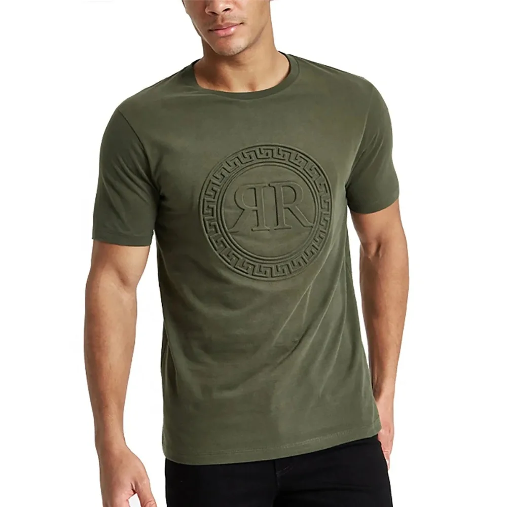 Custom 3D Embossed 100% Cotton T Shirt Men Bulk Print Emboss in Custom Letter Logo Tee Shirt