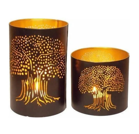 Leaf Design Perforated Iron Metal Tea Light Votive Holder Manufacturer Antique Finished Metal Tea Light Candle Holder