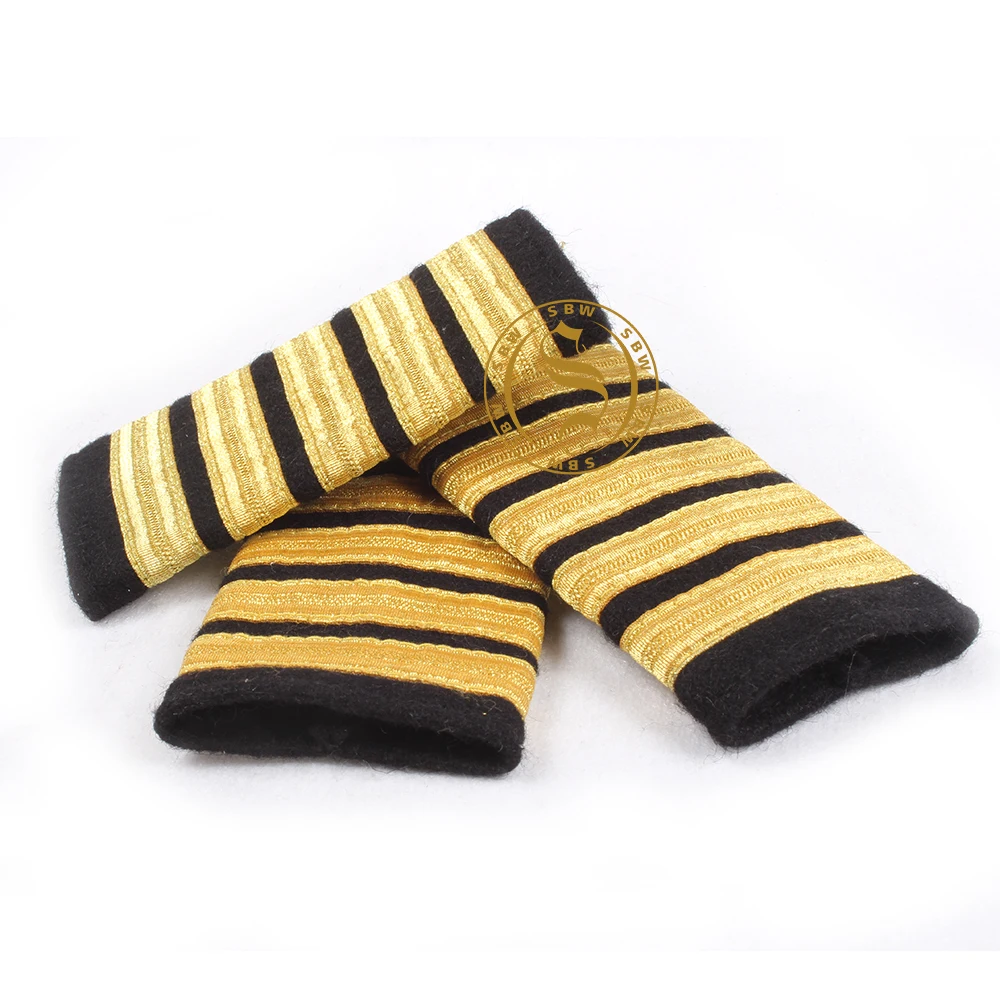High Quality Shoulder Boards Gold Stripes Black Cloth Professional Slip-on Sliders Rank Strip Men Shoulder Pads and Epaulettes