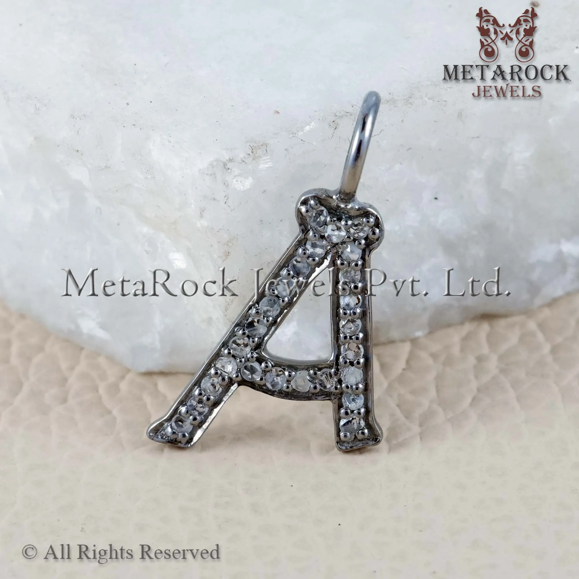 Pave Diamond Initials Alphabetical A Letter Charms Sterling 92.5 Sterling Silver Designer letter A pendant jewelry