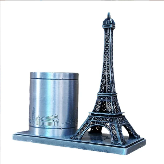 Directly Sale Creative Wrought Paris Eiffel Tower Model Alloy Eiffel Tower Pen Holder for Office Decoration