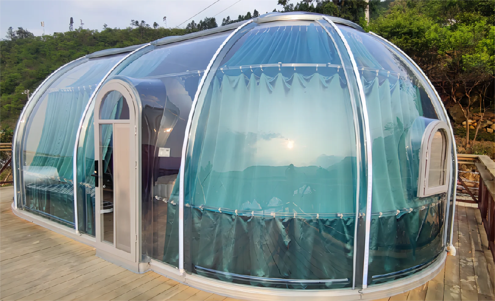 Manufacturer Capsule Dome Outdoor 4x10m Tent Transparent PC Geodesic Tent Waterproof Wedding Dome Glass Glamping Pod