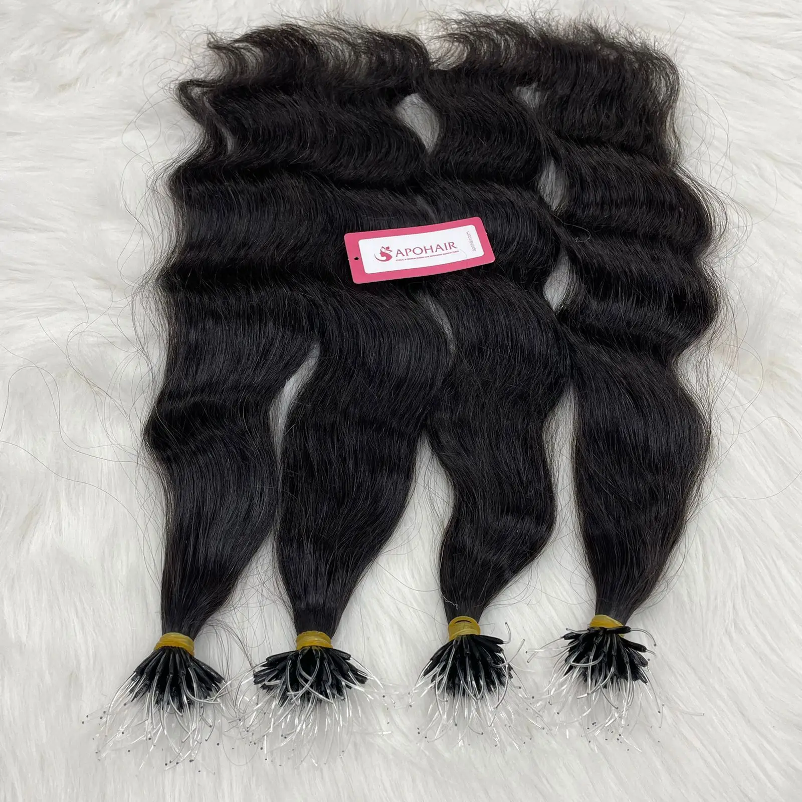 Wholesale Virgin Remy Natural Black Color Nano Plastic Tip Human Hair Extensions Natural Wavy Plastic Nano Ring Hair Extensions