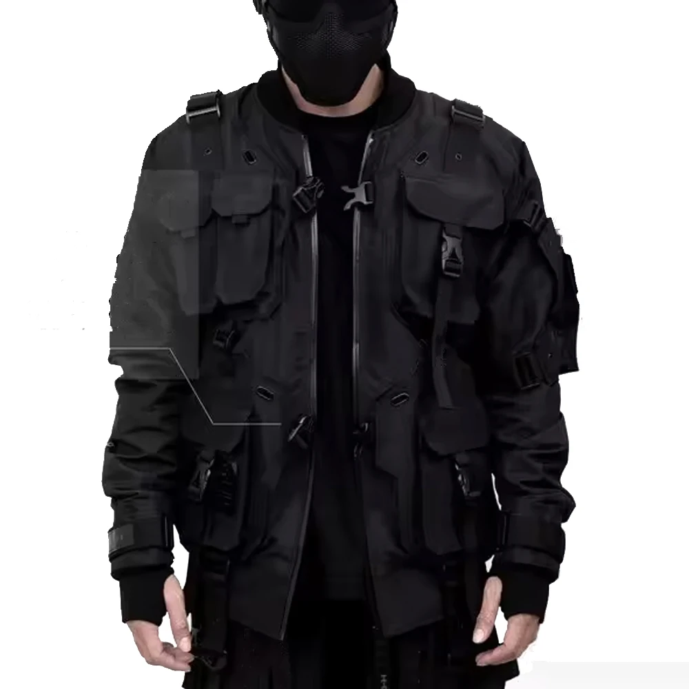 Wholesale Custom Techwear Fashion Jacket For Men Breathable Black Hooded Waterproof Streetwear windbreaker jacket for men