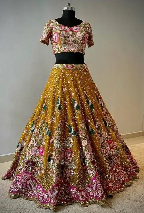 Fashionable Adults Soft Butterfly Net Work Lehenga Choli with Cancan Canvas Patta Sequins Embroidered Indian Pakistani Clothing