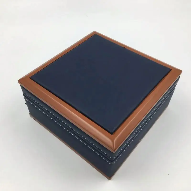 Hot Sale Professional Unique Single Dark Blue Wooden Watch Leather Storage Orgaenizer Box