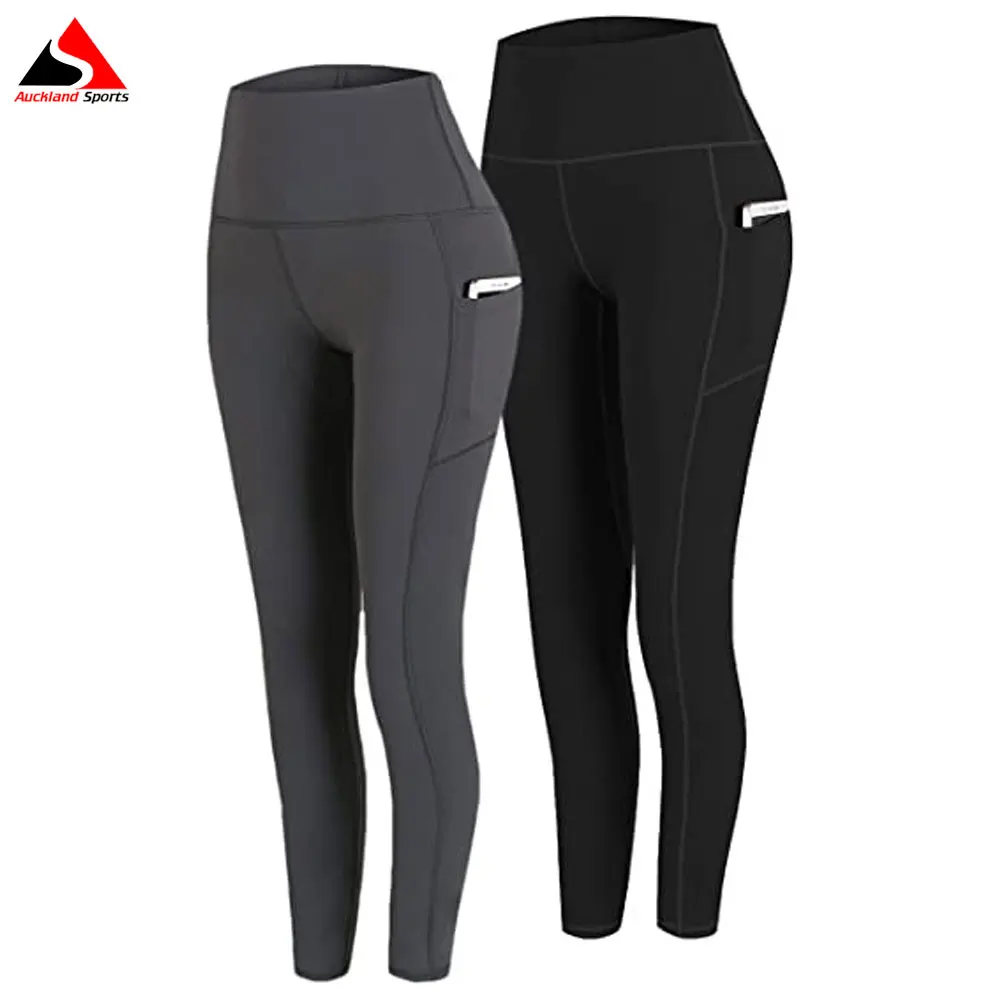 Wholesale High Waist Yoga Pocket Yoga Pants Tummy Control Workout Running 4 Way Stretch Yoga Breathable Leggings