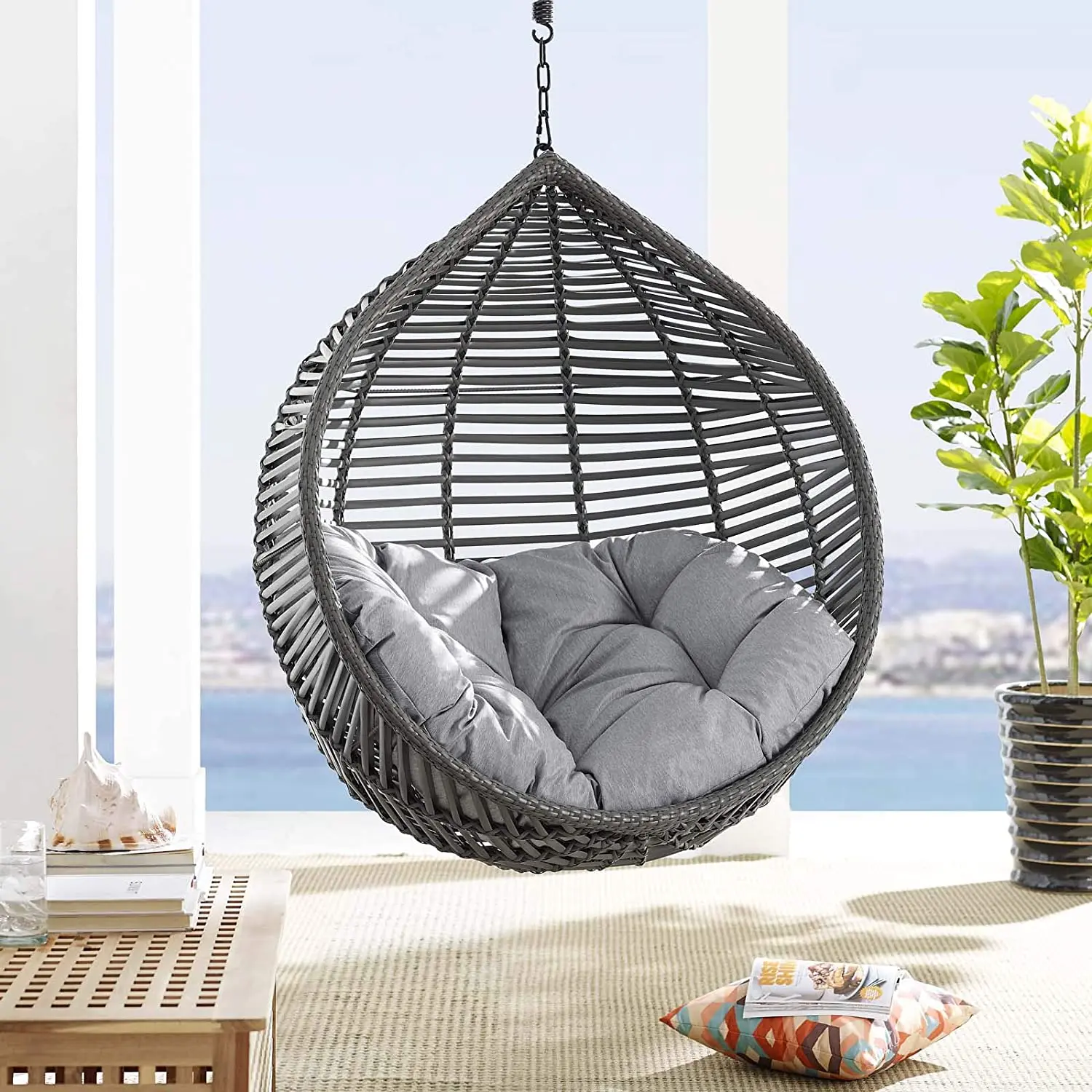 Daijia China Outdoor Patio Wicker Rattan Egg Hanging Swing Chairs With 260 Sets Loading quantity