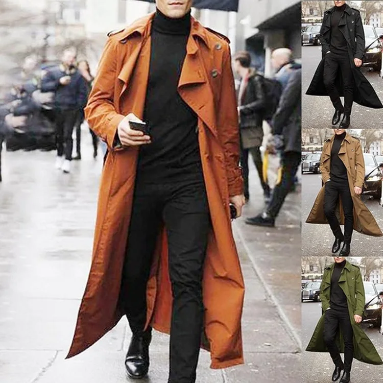 Wholesale Autumn Mens Long Windbreaker Jackets Stylish Double Breasted Long Trench Coat for Men