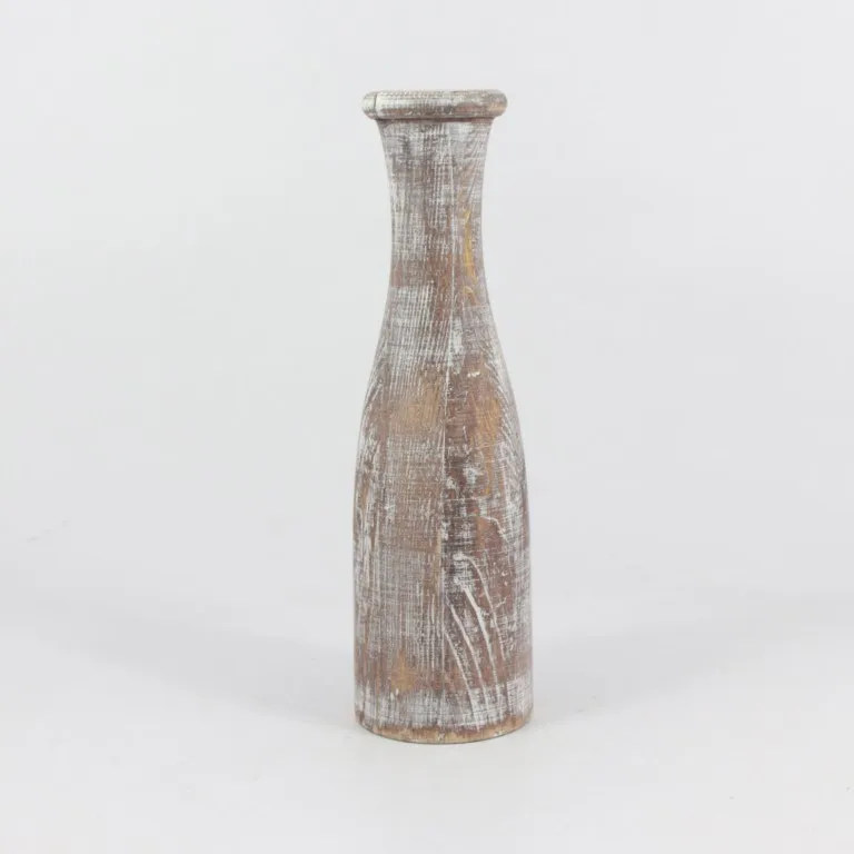 Antique Brown Wooden Flower Vase  Decorative Bottle Neck Shaped Flower Vases Eco-Friendly  Wood Flower Pots Wholesale Price