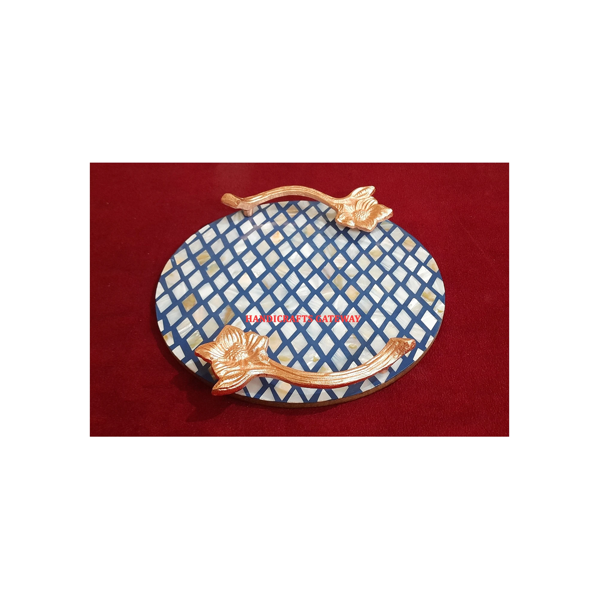 New Pattern Best Selling Most Beautiful Mother Of Pearl Inlay Decorative Tray With Handle For Home Decor And Wedding Gifting