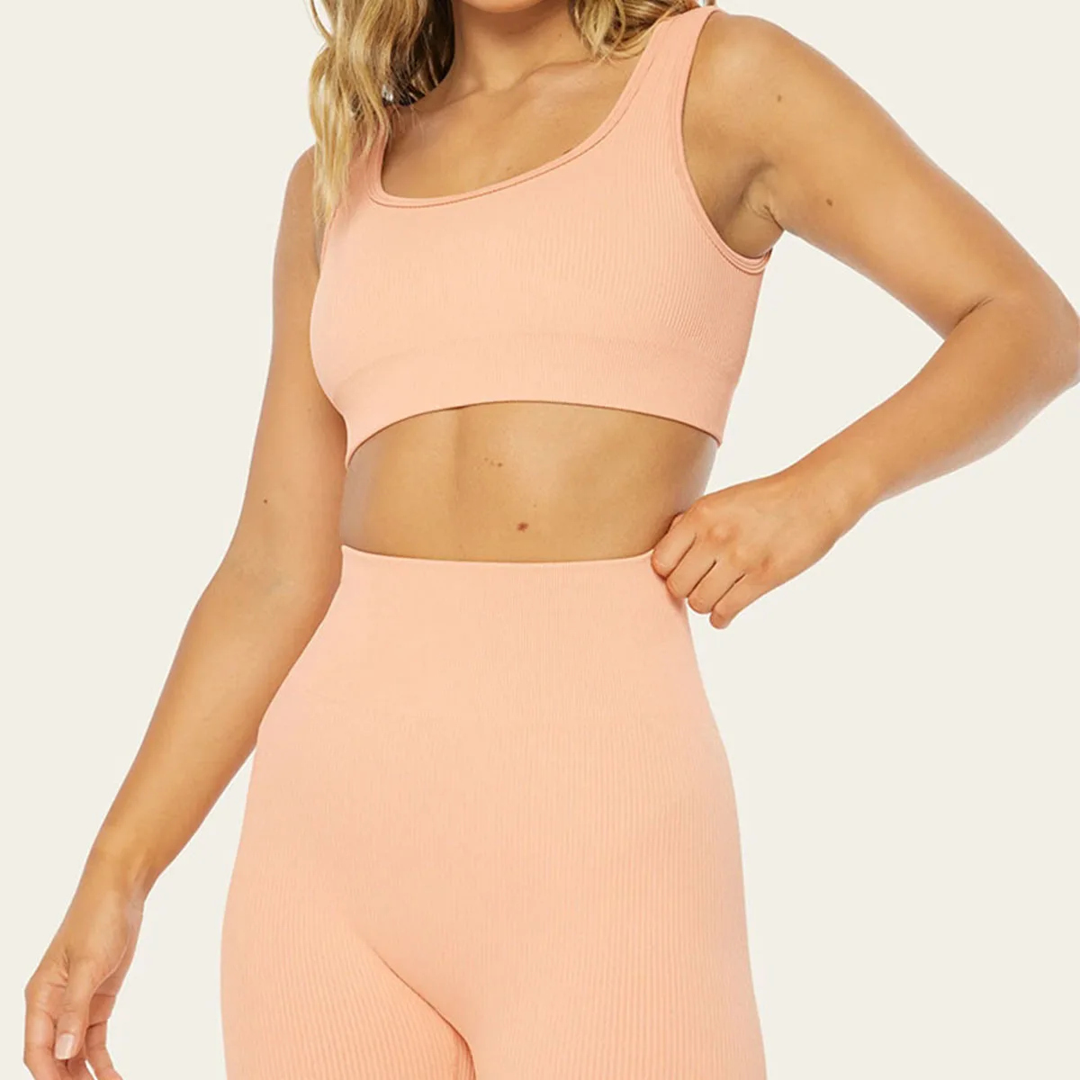 Women High Waist Running Bra Set Shorts Gym Yoga Sport Bra Ribbed Booty Seamless Workout 2 Piece set