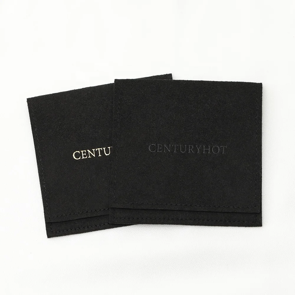 Custom High Quality Black Envelope Jewelry Pouches , Personalized Microfiber Jewelry Bag With  Logo Ring ,Earrings Pouch bag