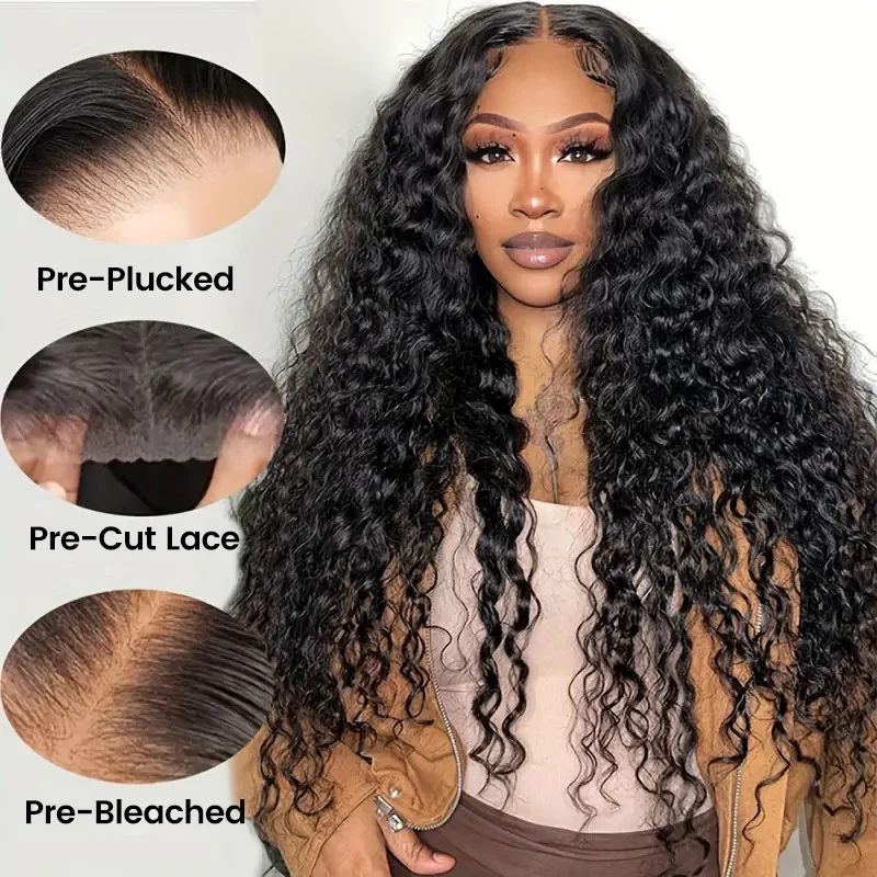 Ready Go Glueless Wigs Pre Cut/Plucked /Bleached 5*6 Lace Closure Wig 13x4 13x6 Deep /Water Curly wave Lace Front Human Hair Wig