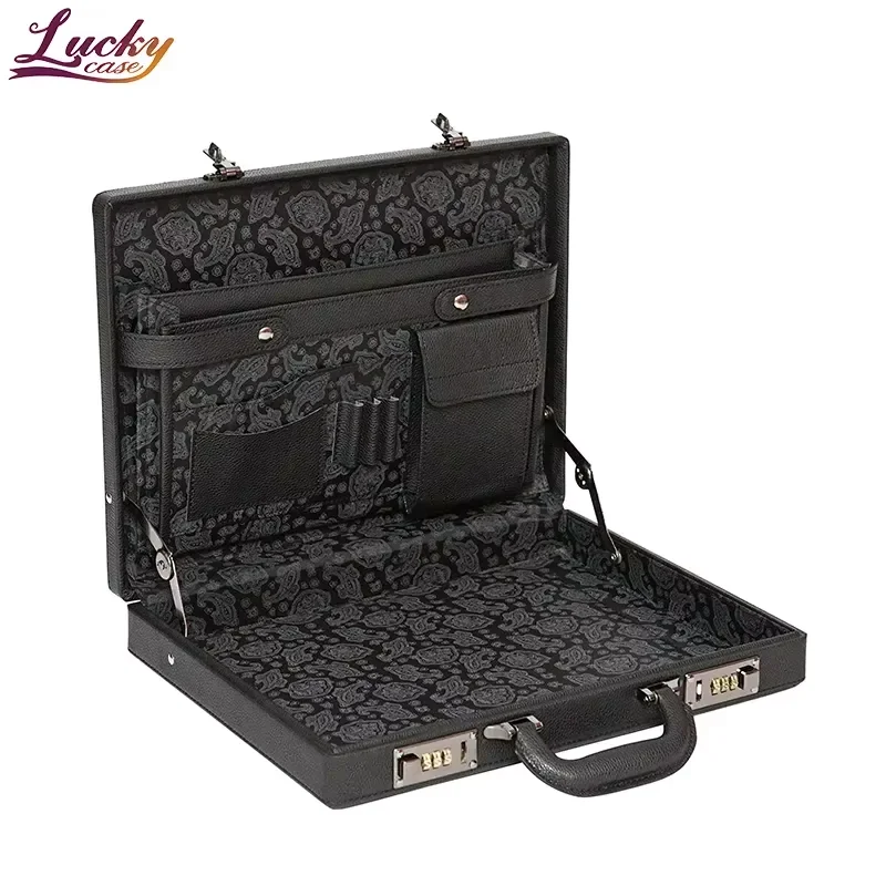 Custom PU Leather Briefcase Portable Hard Shell Practical Aluminum Case With Password Lock Portable Briefcase