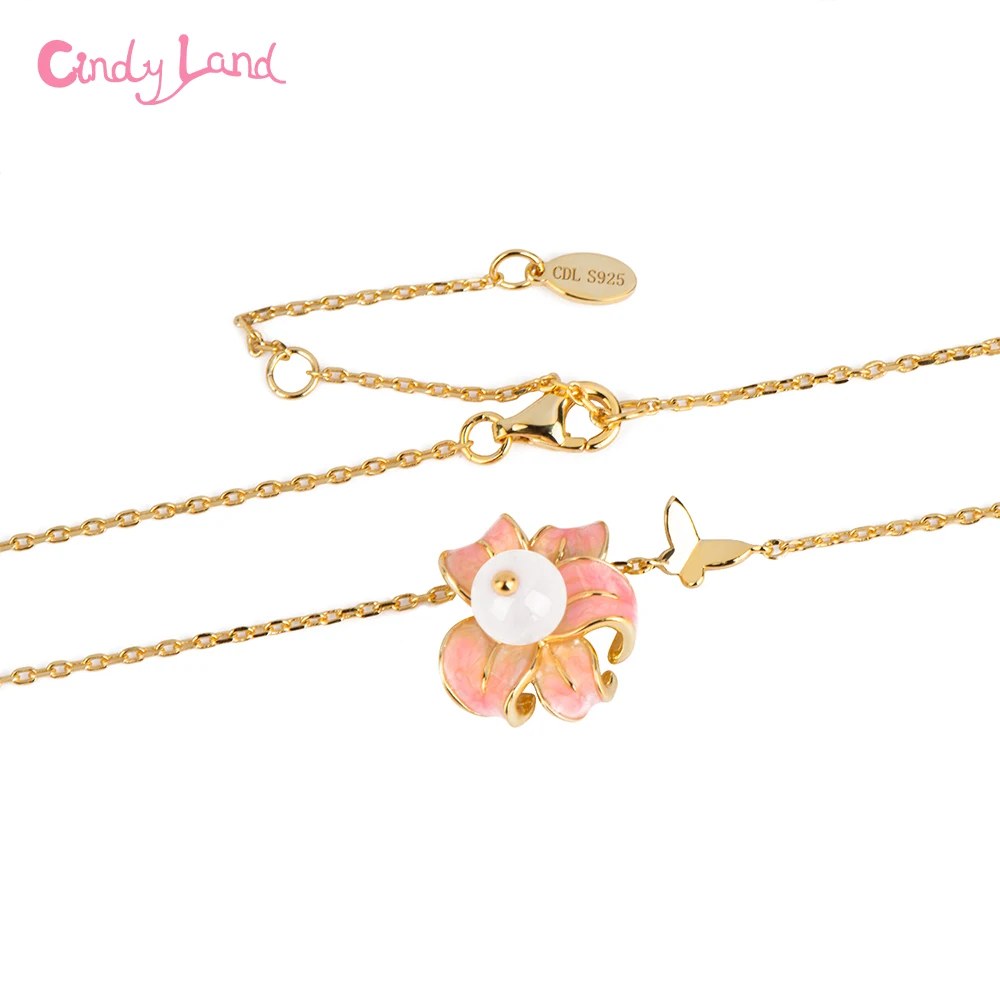 CL OEM/ODM Fashion Flower Shape Natural Pearl Necklace High Quality 2Mic Thick Gold Plated Anti-oxidation Necklace