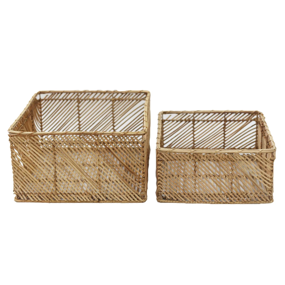 Wholesale Exported Good Quality Square Handmade Storage Baskets Rattan Woven Baskets