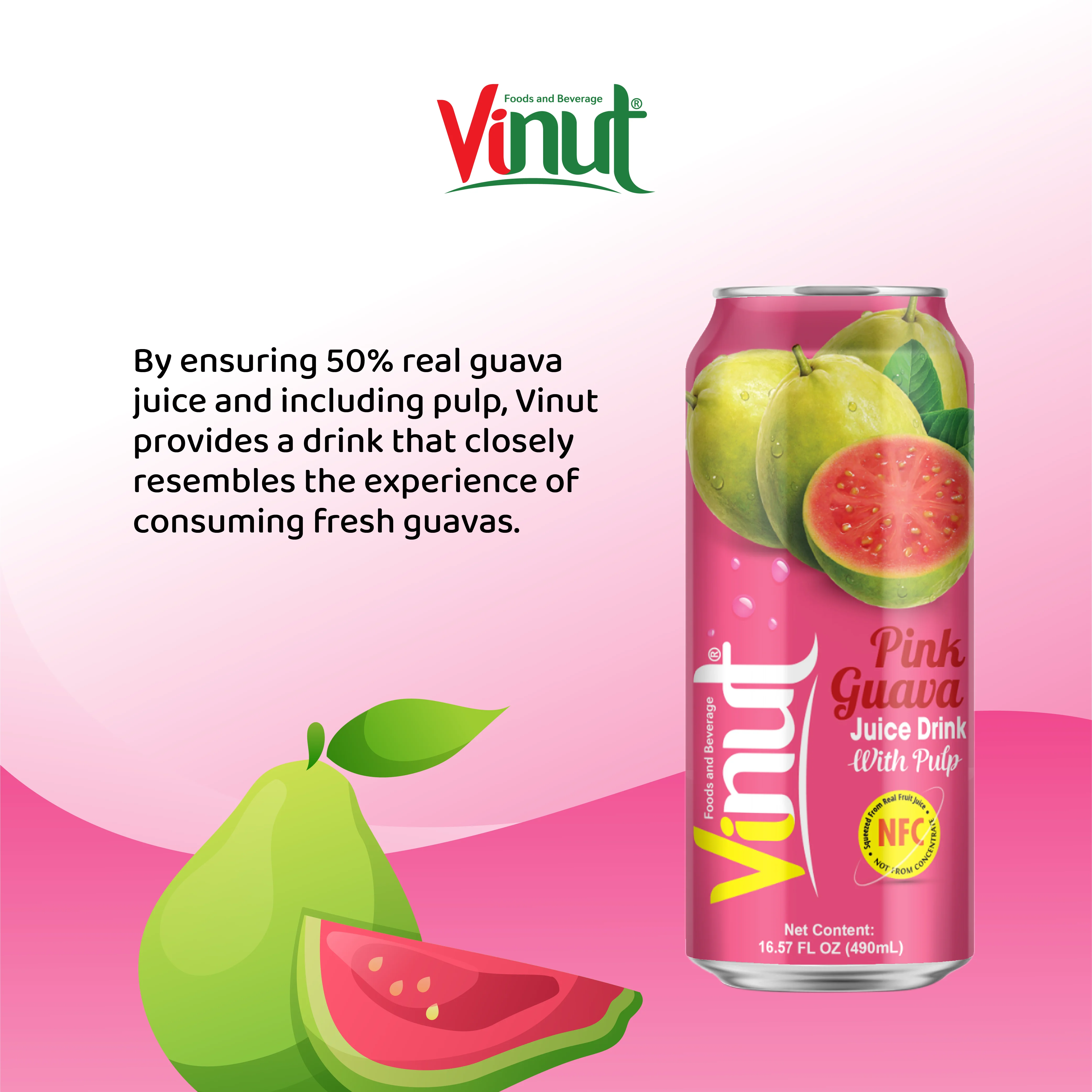 Новое поступление 2024 винут 490 мл розовый сок гуавы с мякотью быстрая доставка низкая цена Лидер продаж обслуживание ODM OEM