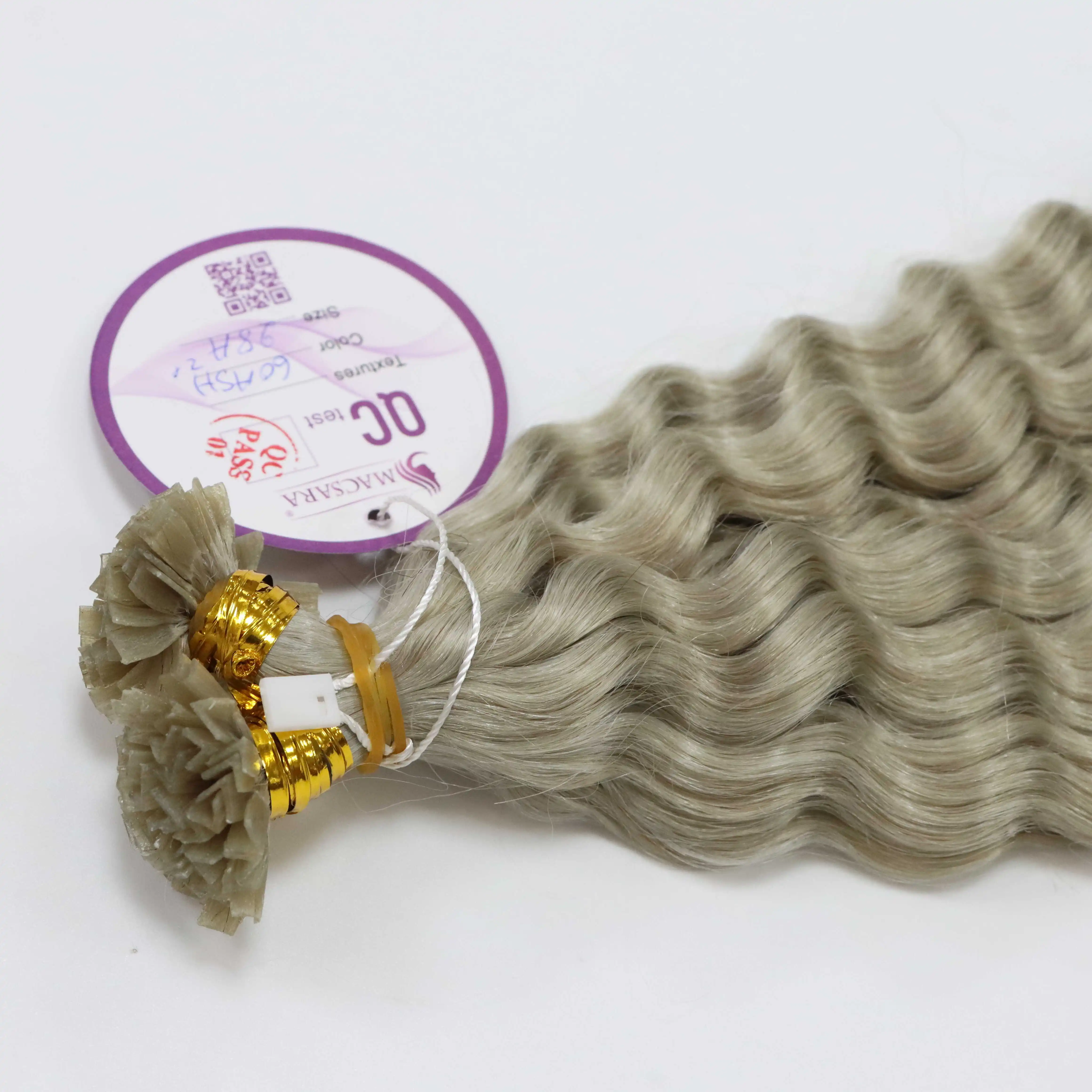 Wholesale Human Hair Top Quality Raw Vietnamese Hair V Tip Hair Extensions Loose Curly Ash Color