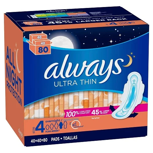 Always Maxi Overnight Pads with Wings, Size 5, Extra Heavy Overnight, 36 Ct
