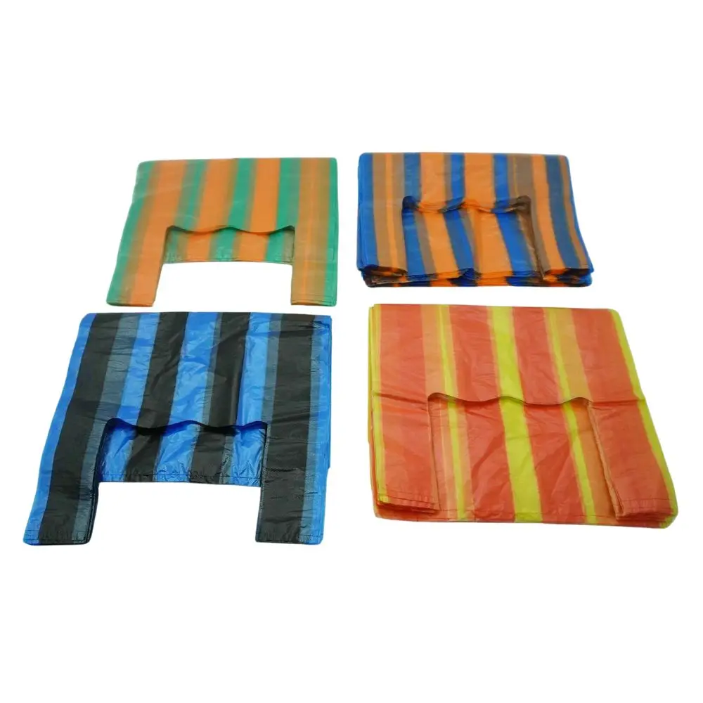 Hot Sale Logo Design Printed Striped T shirt Bag Multicolor Thickened Shopping T Shirt Vest Bag Grocery Bag for Packaging