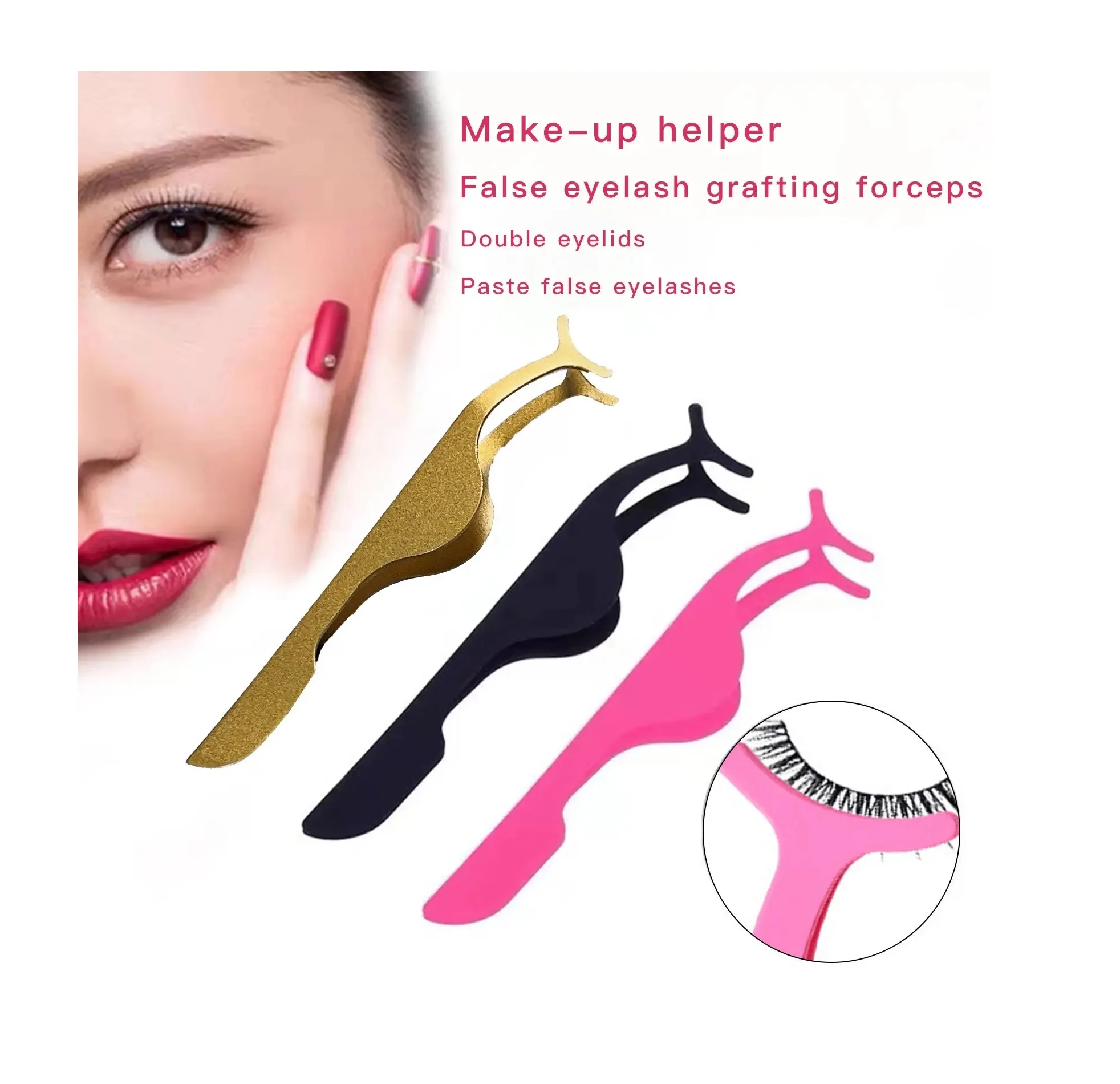Pink Diamond Stainless Steel Eyelash Tweezers Grip Eyelashes Applicator Pinzette High Quality Volume Lashes Tweezers