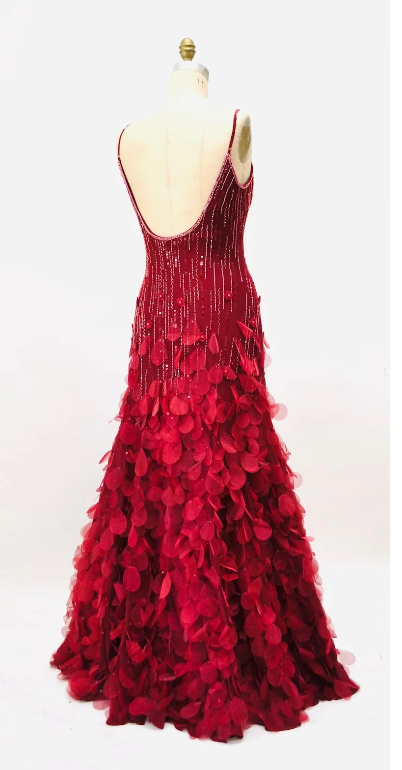 90s 00s Vintage Bias Cut Dark Red Sequin Evening Gown Dress Sue Wong Medium Red Floral Sequin Silk Gown Dress y2k Pageant Party