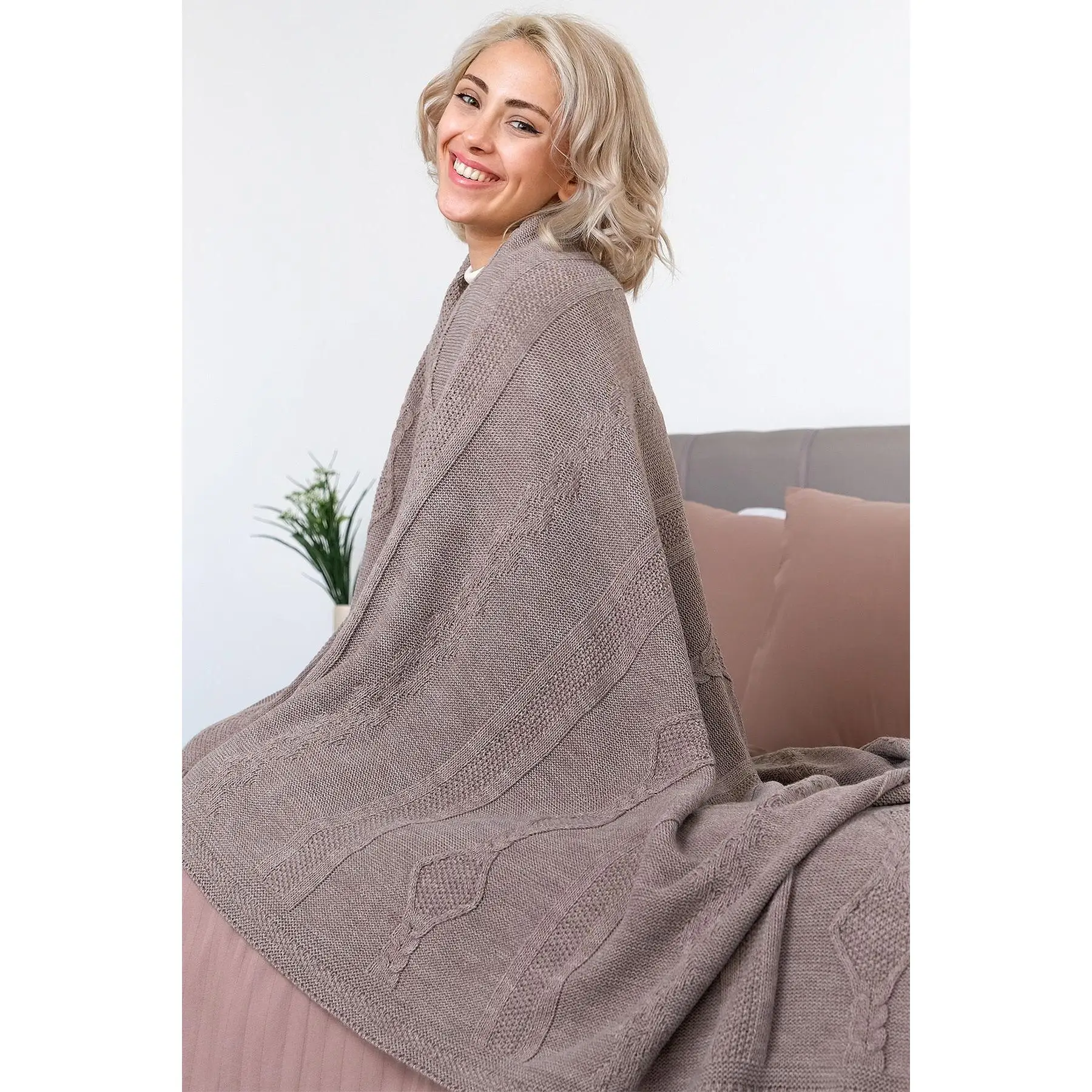 Shiraz Knitted Warm Sofa Shawl, Decorative Blanket, Bedspread