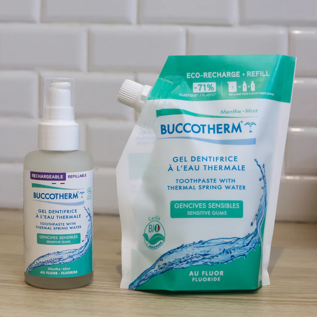 Eco-Refill Doypack of Toothpaste for Sensitive Gums 99% natural and organic certified made with Thermal Springwater - Mint 200ML