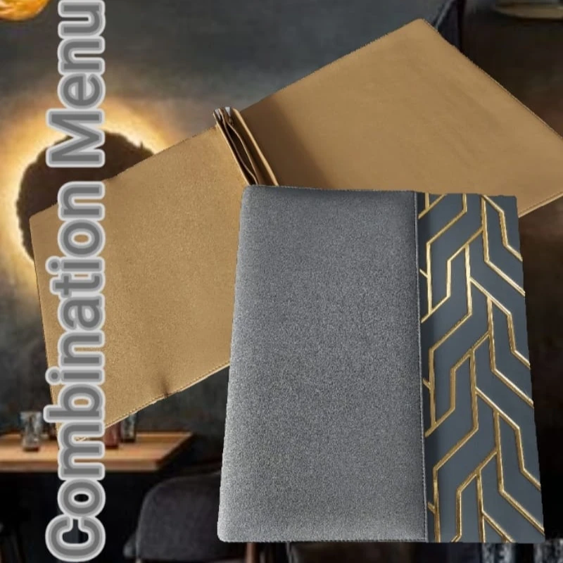 Wholesale Custom A4 Modern Vegan Leather Dessert Menu Folders Grey with Wood Panel PU Material for Hotels and Restaurants