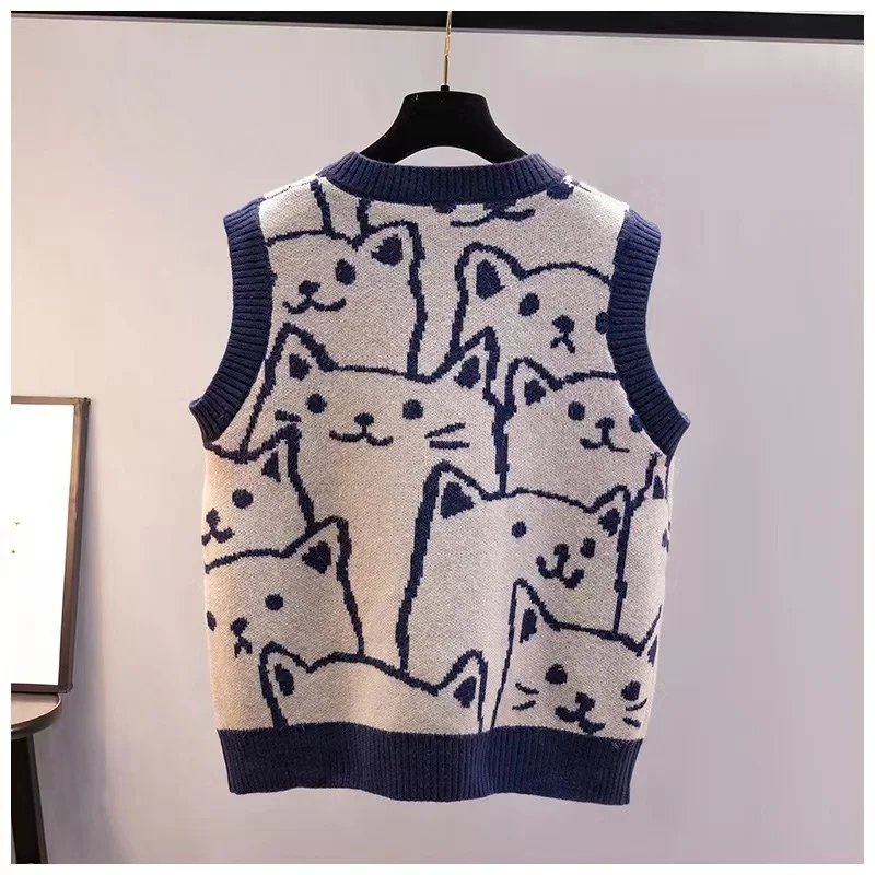 Custom Anime Mens Knitwear Oem Knit Jacquard Crew Neck Sweater Sleeveless Top Knitted Vest Sweater