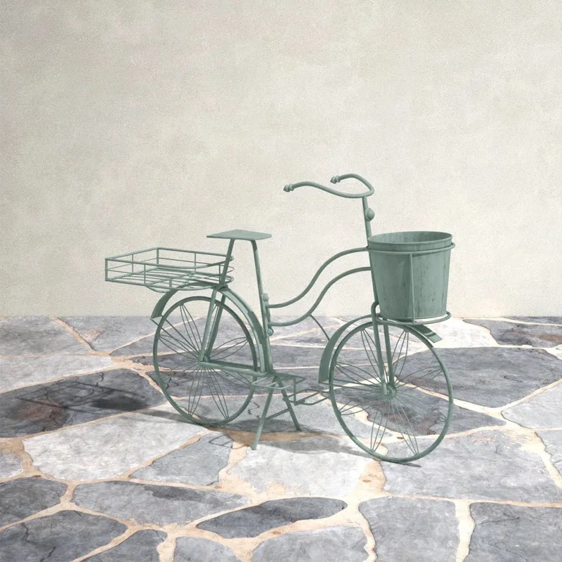 Metal Statue Planter French Countryside with Bicycle Pot Planter