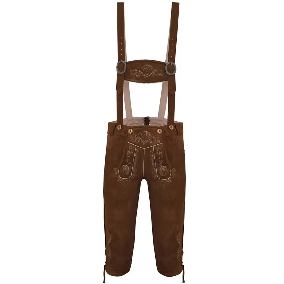 German And Austrian Lederhosen Long And Pant Short Distressed Leather Vintage Look Embroidered Bavarian Shorts For Men