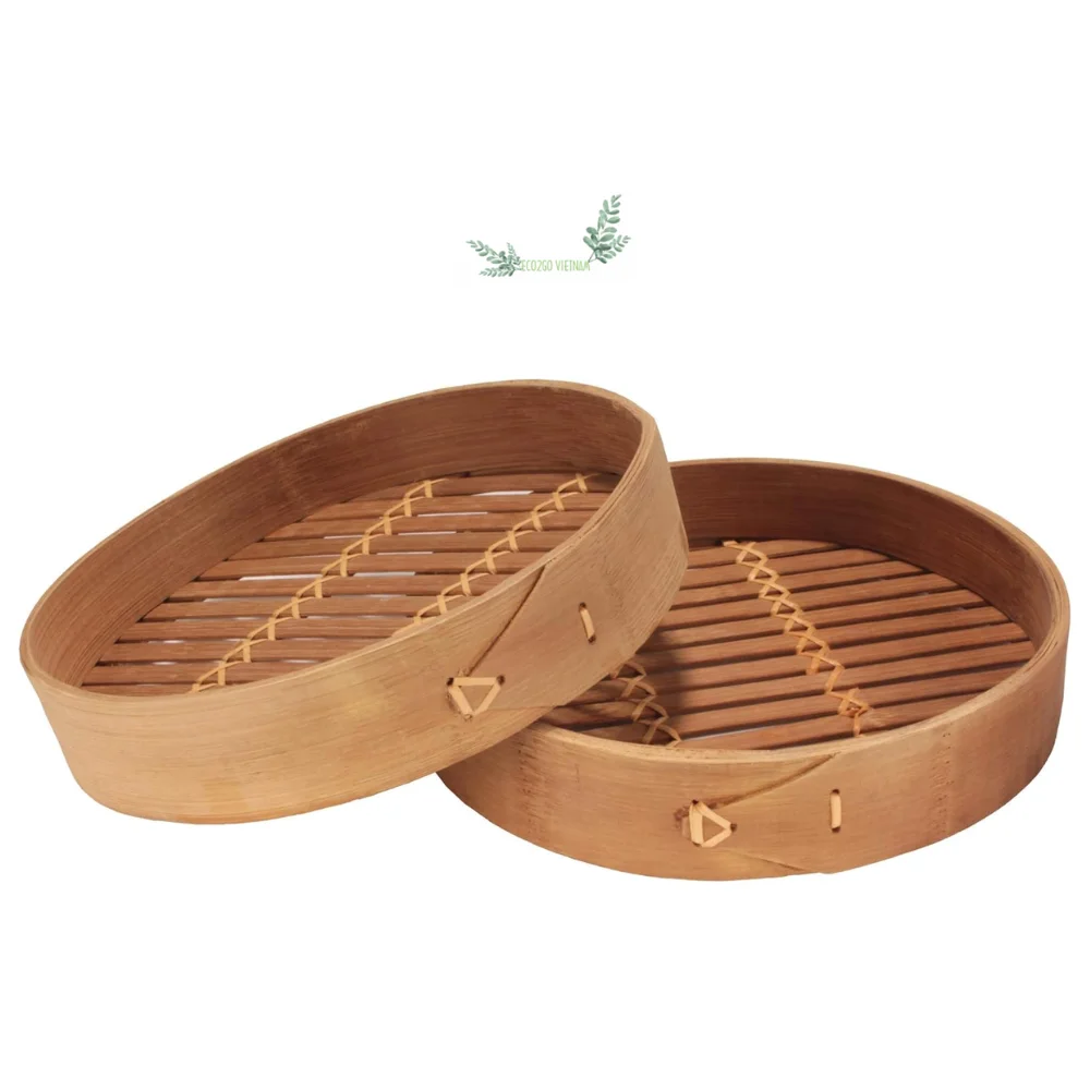 Dumpling Steamer, 8 Inch Bamboo Dim Sum or Bao, Baozi Steamer Basket Mini Bamboo Steamer with Lid Made in Vietnam