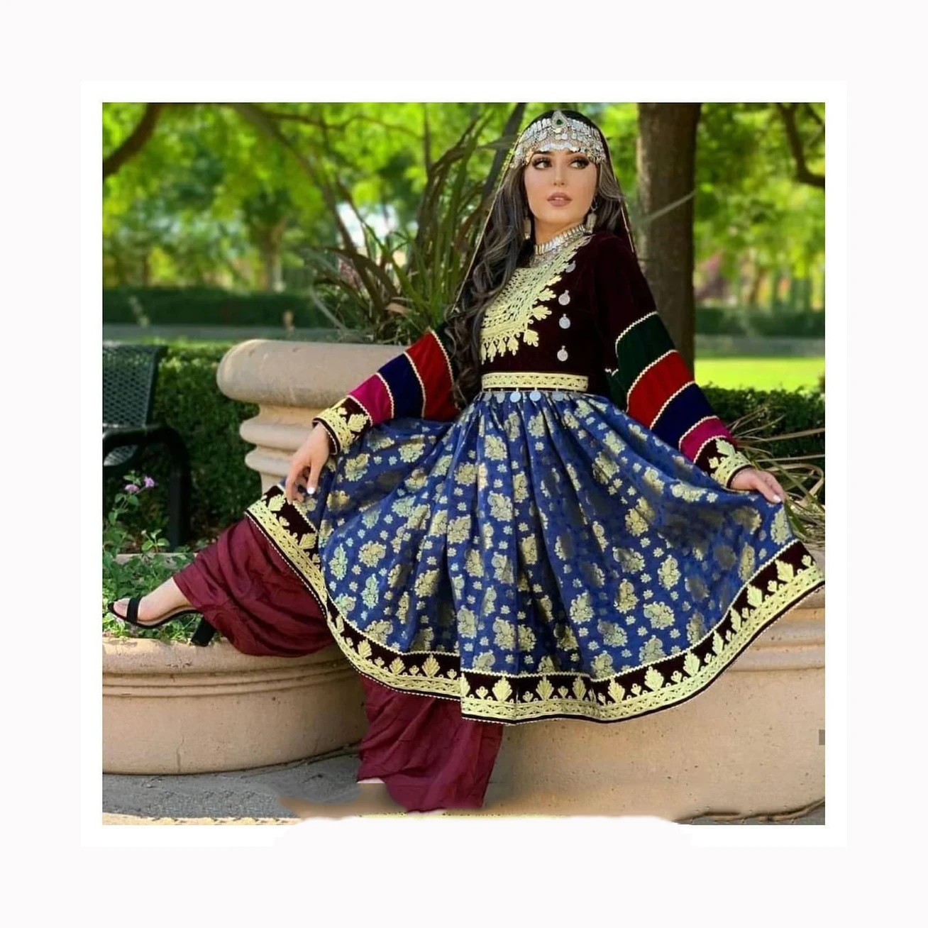 High Quality Beautiful Kuchi Afghani Wedding Dresses Persian Bridal Clothes In Black Afghan Pakhtoon Dress With Mirrors Work