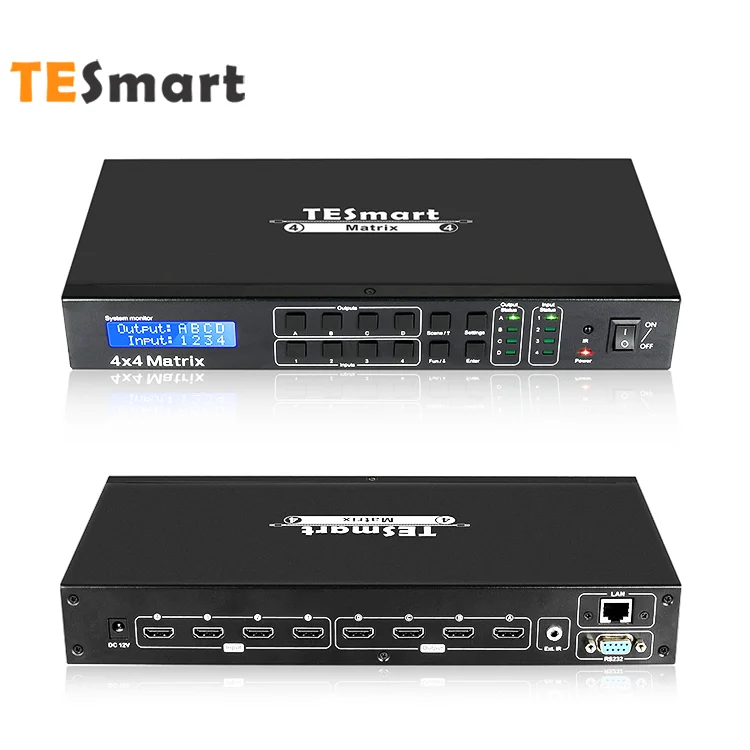 TESmart 4x4 HDMI Matrix HDCP 4 Port LAN  with IR Remote Control 4K@30Hz  Matrix Switcher