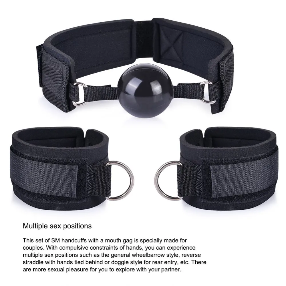 YPM Restraints For Sex Toy For Woman Bdsm Ball Mouth Gag With Leather Handcuffs Sm Kit Adult Sex Bondage For Couples