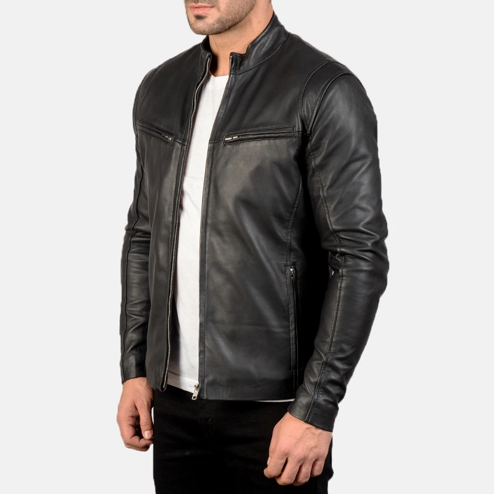 Real Leather Sheepskin Aniline Zipper Gatsby Distressed Brown Men Biker Jacket  Quilted Viscose Lining and Inside Outside Pocke