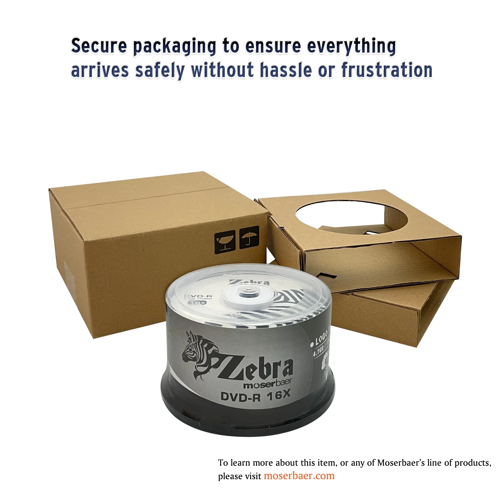 Moserbaer Zebra DVD-R 16X 4.7GB Branded Logo Recordable Media Disc-50 Pack Spindle