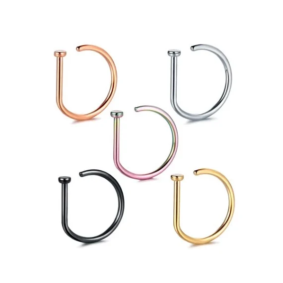 Open D Nose Ring Piercing Jewelry Hot Sale Products G23 Titanium CLASSIC Unisex Round Nose Rings & Studs 300pcs / Size / Color