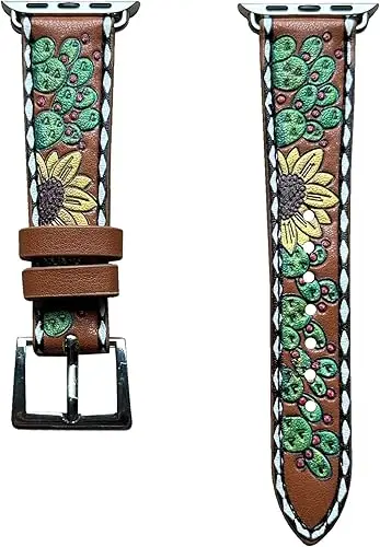 Stylish Handmade Carved Leather Watch Strap Real Hand Tooled Customized Watch Bands Western Cowboy Anniversary Gift for Him