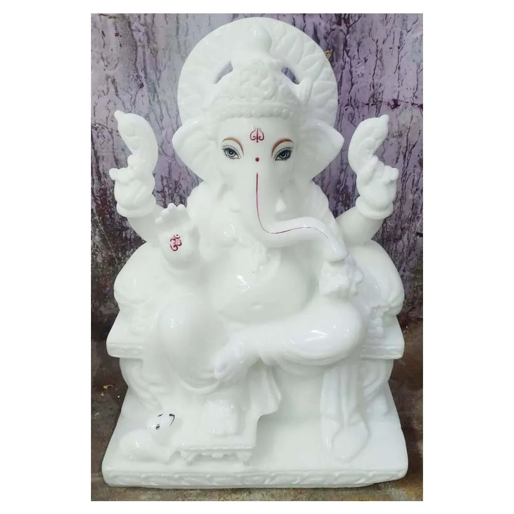 Handmade W Sculpture Stone Material Product 12Inch Marble Very Beautiful White Marble Moorti Best Packing
