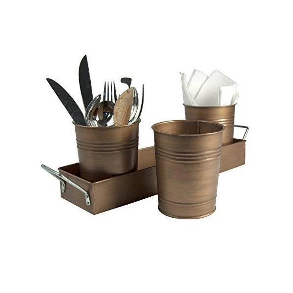 Decorative Utensils Holder for Forks Knife & Spoons Metal Utensil Holder Silverware Organizer Galvanized Caddy