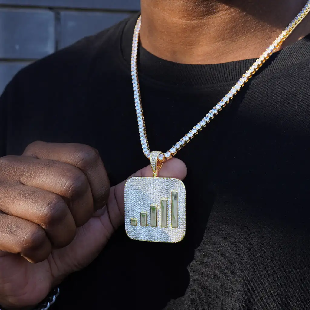 Exquisite GOLD PLATED Moissanite Diamond ICED PHONE SIGNAL Fully iced out hip hop Fashion Gold Plated 925 Silver Pendant