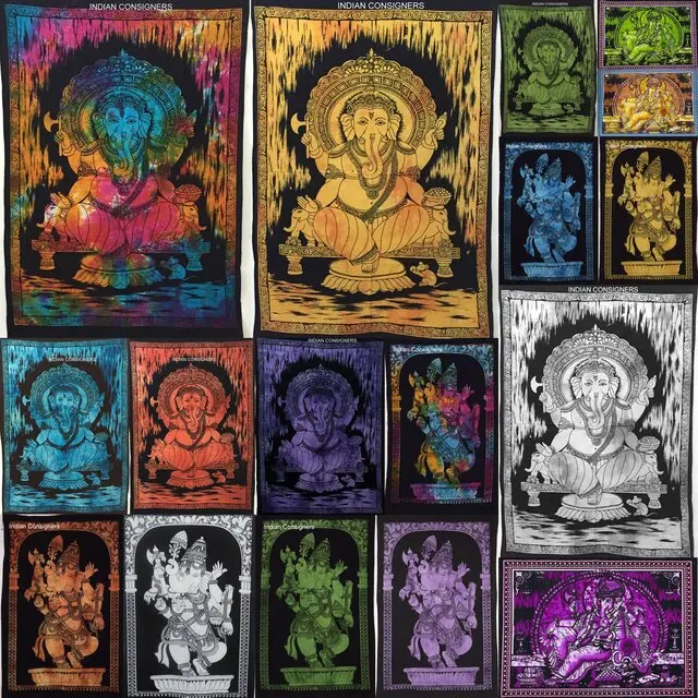 Lord Ganesha Tapestry Worship Religious Multiple Color Ethnic Beautiful Wall Hanging Home Decor